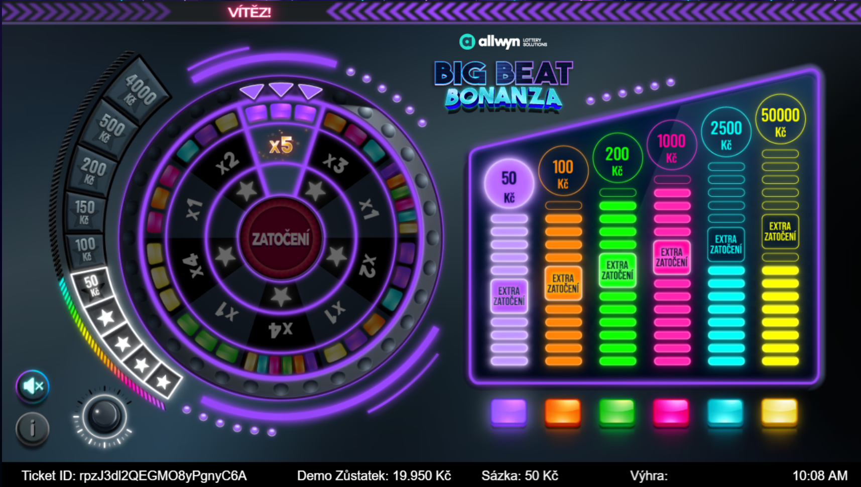 Big Beat Bonanza - výhra na fialovém i hvězdném ukazateli