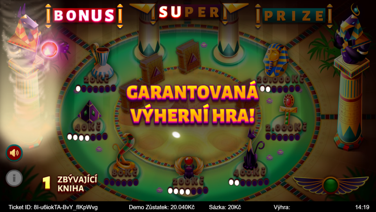 Book of Treasure - naplněním slova BONUS se spouští hra s garancí výhry