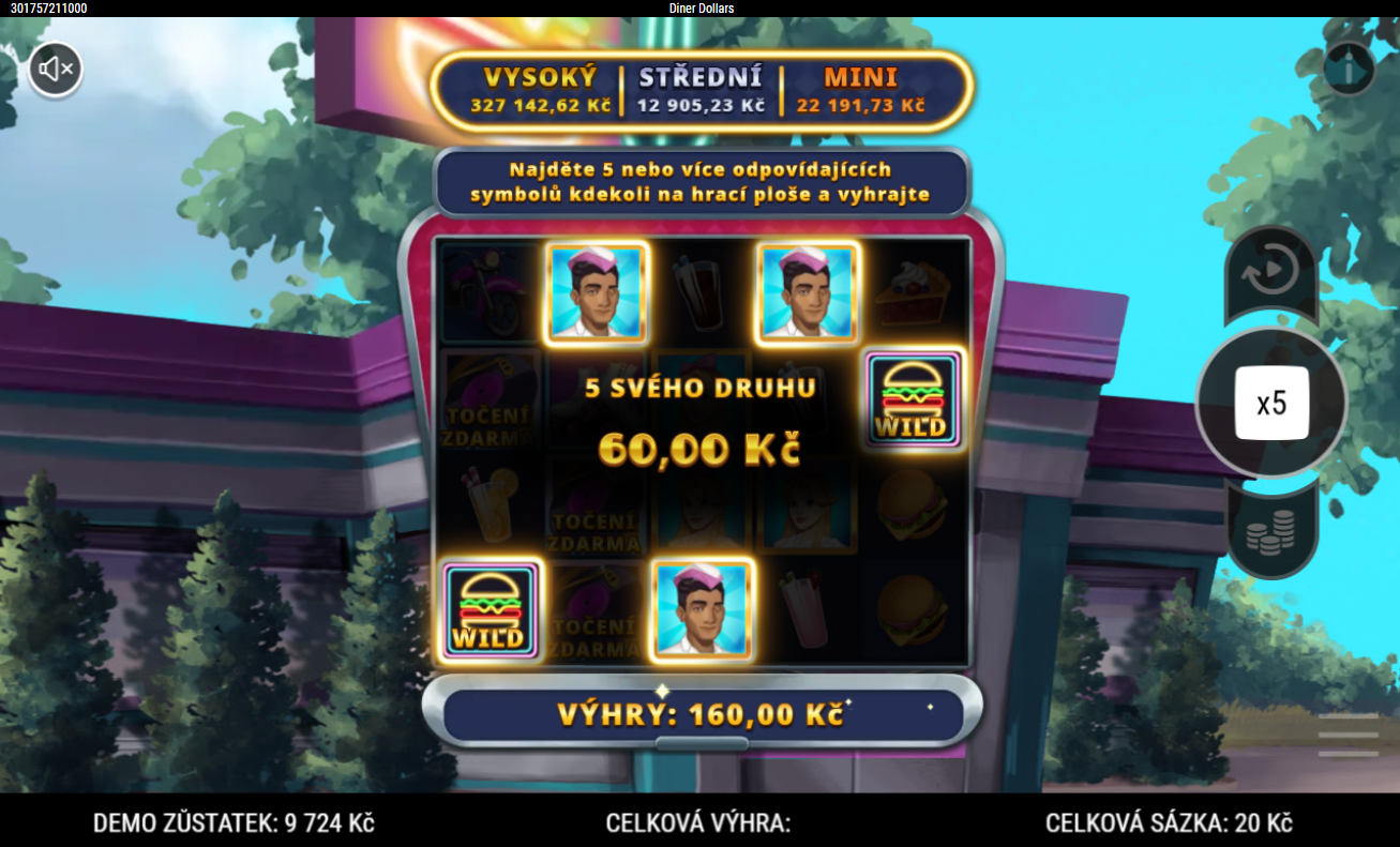 Diner Dollars - výhra se symboly Wild