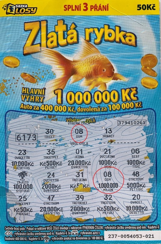 Rovný milion korun pro šťastného rybáře - výherní los
