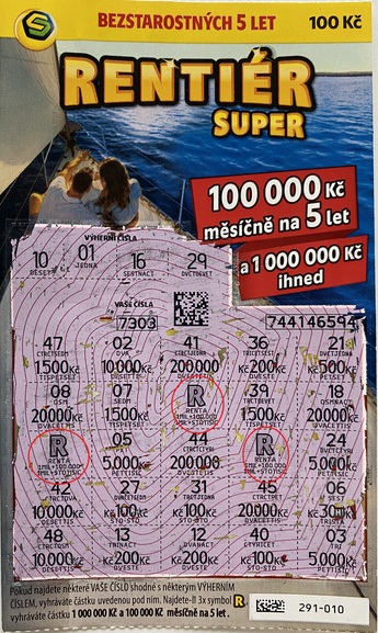 3× symbol „R“ přináší báječný 1@000@000@Kč a rentu! - výherní los