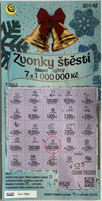 Zvonky štěstí: zvoneček trefil 1@000@000@Kč! - výherní los