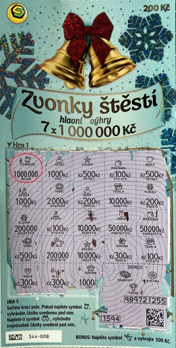 Zvonky štěstí: zvoneček rozezněl 1@000@000@Kč! - výherní los