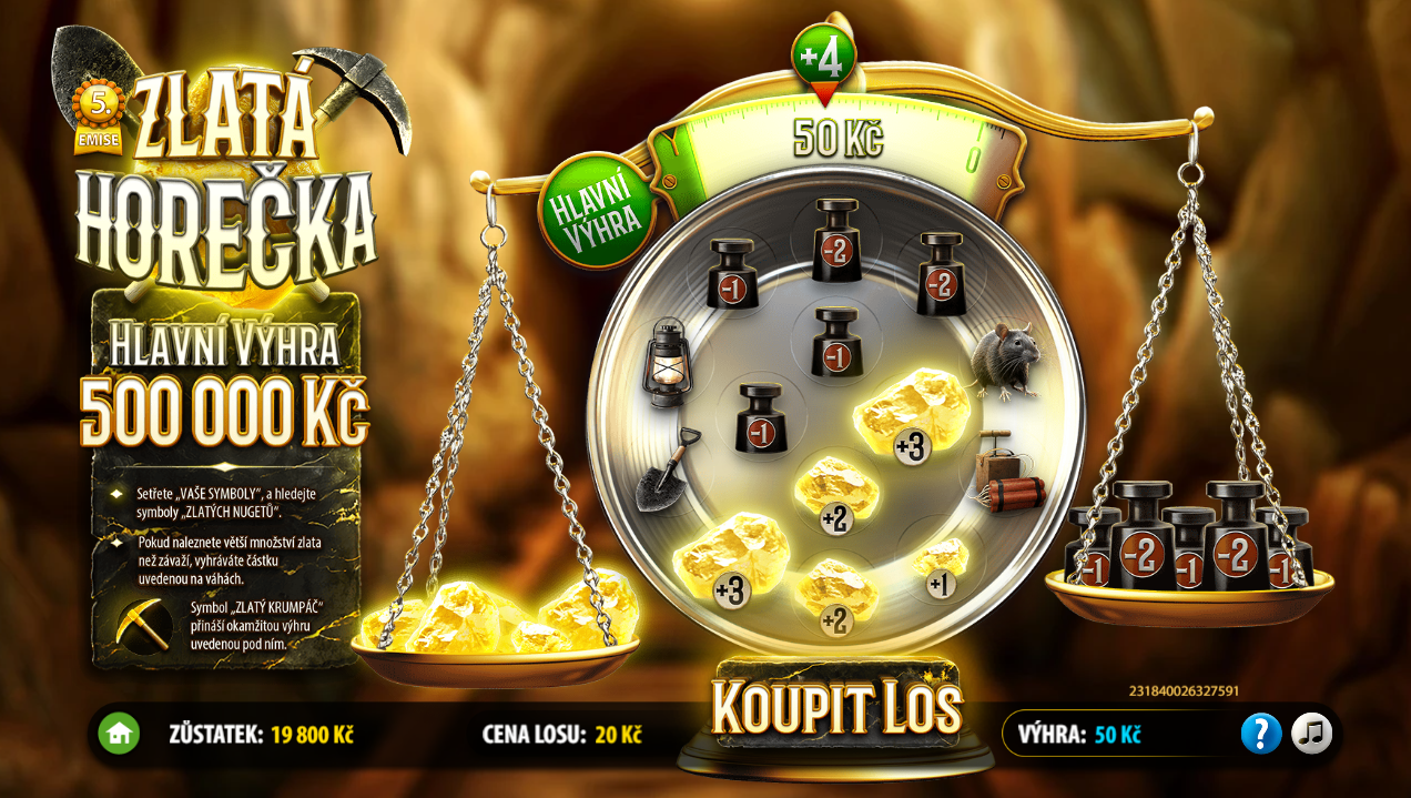 Zlatá Horečka - výhra 50 Kč