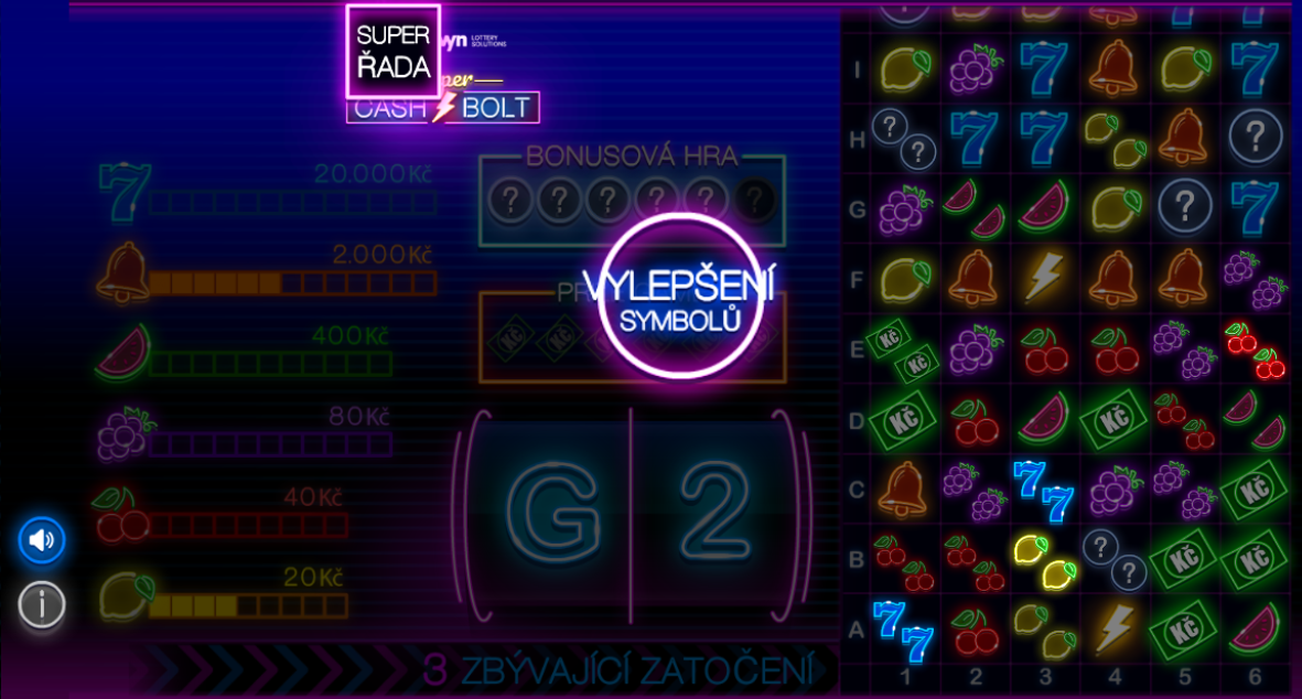 Super Cash Bolt - bonusová funkce Vylepšení symbolů