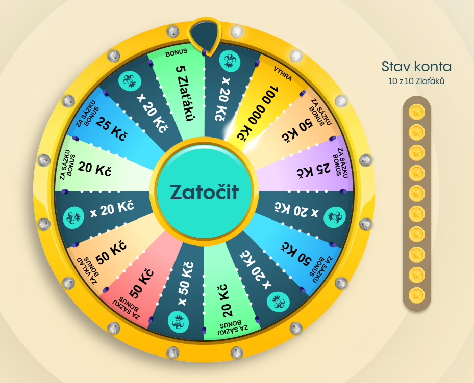 Vyměňte FunCoiny za 1 pokus na Zlatém kole štěstí s výhrou až 100 000 korun